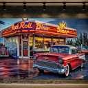 10X8ft Vintage 50's Rock Roll Diner Backdrop 1950s Retro Car Nostalgia Background for Photography Car Theme Party Portrait Photo Booth Studio Props (Multi1)