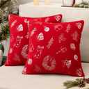 MIULEE Christmas Red Pillow Covers Set of 2 Snowflakes Decorative Throw Pillow Covers 18x18 Inch Soft Plush Faux Wool Pillow Covers Farmhouse Couch Pillows Home Decors for Sofa Livingroom Bed.