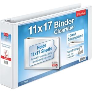 Cardinal Slant-D Ring 11" x 17" Tabloid ClearVue Binders, 3" Rings, 63% Recycled, White
