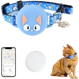 Cat Tracker Collar Waterproof with Airtag Holder, Reflective Pet Cat Tracking Collar (Blue)