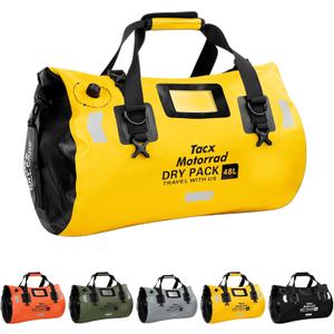 Waterproof Duffel Bag for Men/Women, Roll-top Dry Backpack Duffel Bag with Quick-fixed Straps, Motorcycle Tail Saddle Bag for Motorcycling, Rafting, Boating, Kayaking, Travel, 48L-Yellow