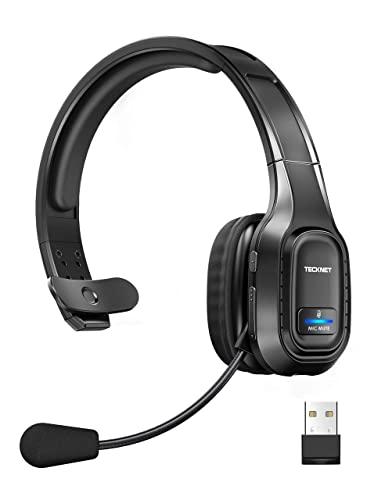 TECKNET Trucker Bluetooth Headset, Trucker Bluetooth Headphones with Microphone AI Noise Canceling Wireless On Ear Headset, Hands Free Wireless Headset for Cell Phone Computer Office Home (Black)