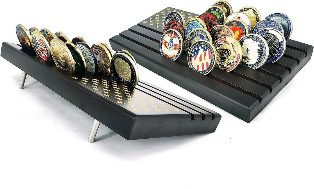 Aomcisi 6 Rows Coin Holder, Challenge Coin Display Stand Military Coin Holder Holds 36-40 Coins