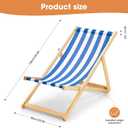 Solid Wood Folding Beach Chair, Adjustable Reclining Sling Chair with Blue White Striped Canvas, Portable Outdoor Lounge Chair for Patio, Balcony, Poolside & Camping, No Assembly Required