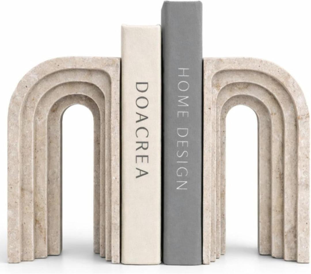 Decorative Bookends for Shelves  Heavy Duty Book Ends for Heavy Books, Stone-Inspired Composite Bookends, Non-Slip Base, Modern Home Office Decor, Gift Box Included, Set of 2