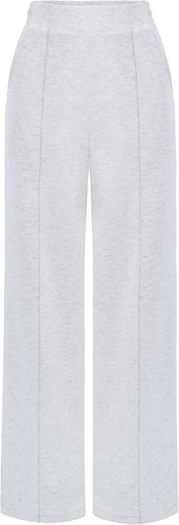 AFITNE Women's Wide Leg Work Pants High Waist Pull On Business Casual Pants Lightweight Lounge Slacks with Pockets 29"/31" (Large, Grey White)