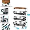 4 Tier Vegetable Fruit Basket for Kitchen, Stackable Metal Fruit and Vegetable Storage Baskets with Rolling Wheels Cart, Fruteros Para Cocina Potato and Onion Bin Pantry Kitchen Island Cart Counter