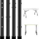 kulusion 4 Packs Folding Table Leg Extenders, Highly Durable Steel Risers, Table Leg Extensions for Straight and Bent Legs, Adjustable Table Height Extenders for Rise 5.3in - 13.2in