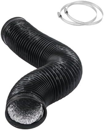 CABAX 6-inch Diameter, 5 Feet Length Air Ducting, 15cm Diameter Flexible Black Aluminum Vent Hose for HVAC Ventilation with 2 Clamps