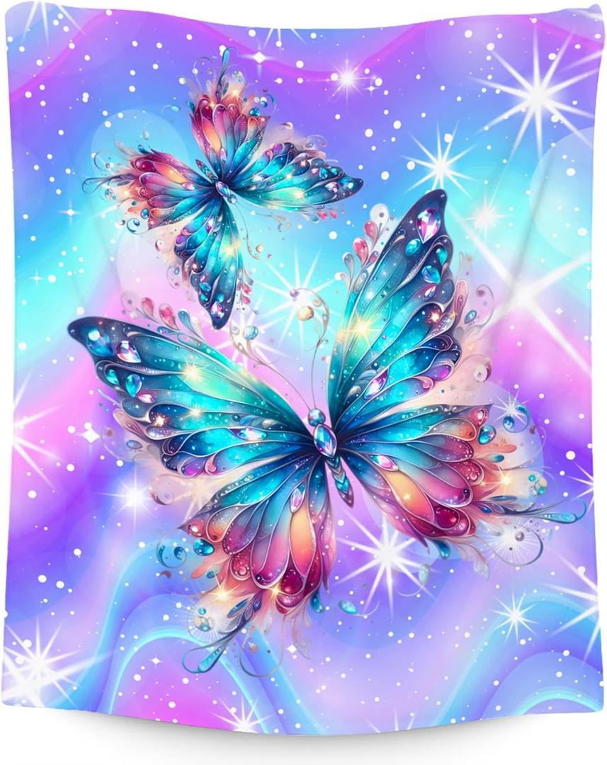 Gifts for Girls, Butterfly Blanket Gifts for Women, 40"x50" Butterfly Throw Fleece Comfy Flannel Kids Throws for Sofa Couch Bed (Dark Blue)