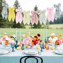 Spring Floral Bow Garland, Pink Gingham Fabric Bow Banner, Vintage Spring Flower Bows Hanging Garland for Mantel Wall Decor, Garden Floral Baby Shower, Birthday, Wedding, Flower Tea Party Decorations