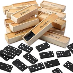 Hungdao Pack of 80 Mini Dominoes Set for Adults Bulk Double 6 Dominoes Wooden Miniature Classic Board Games Party Favor Travel Box Educational Toys with Brown Wood Case