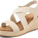 mysoft Women's Platform Espadrille Wedge Sandals Open Toe Elastic Ankle Strap Crisscross Slip on Summer Shoes