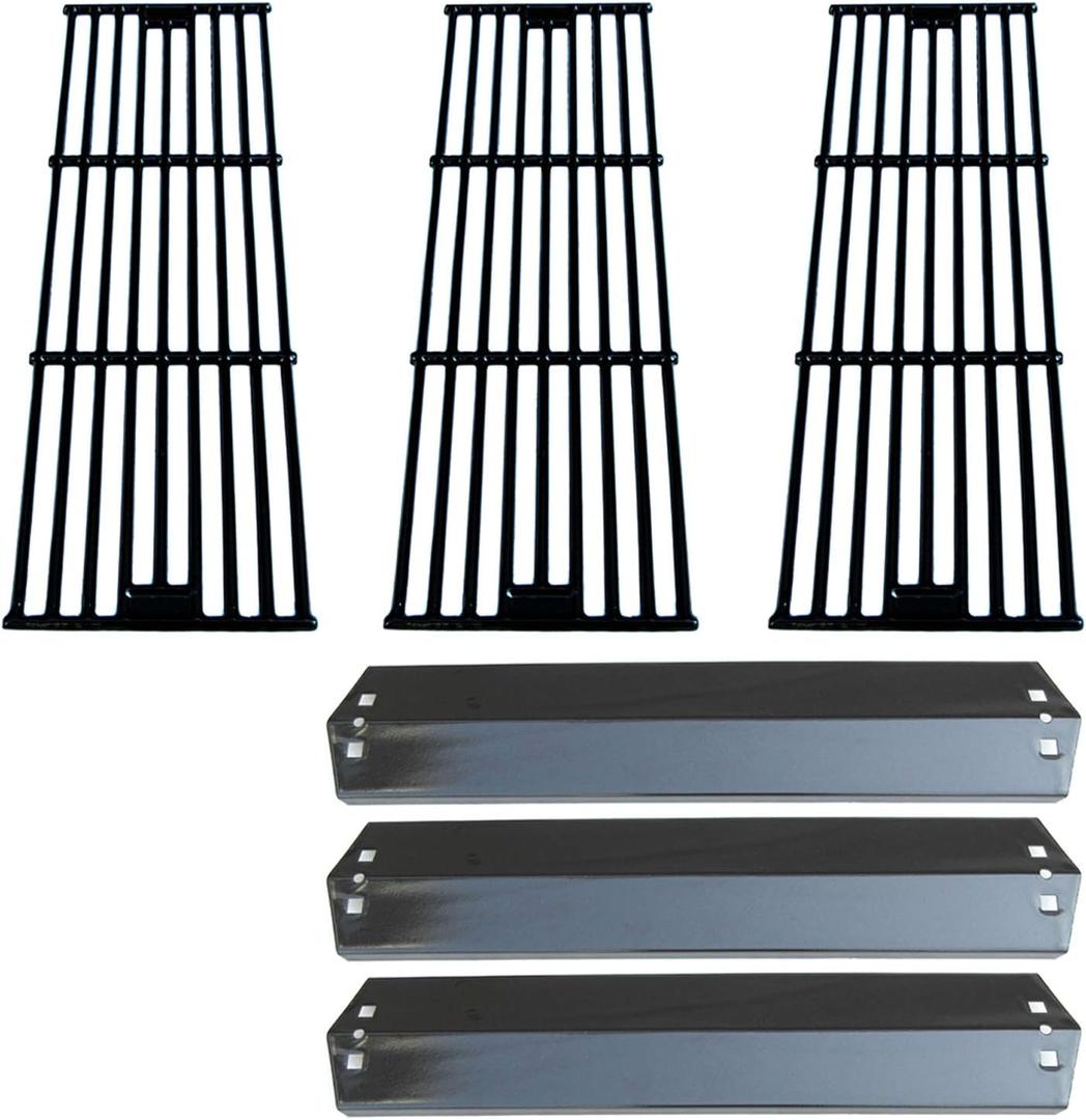 Parts Kit DG234 Heat Plates & Cast Iron Cooking Grid Replacement for Chargriller 3001 3030 4000 5050 5072,5252, 5650 Grill Models; fits for King Griller 3008,5252 Gas Grill