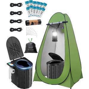 Portable Toilet with Privacy Tent Urine Gel & Leak-Proof Bags, Camping Lantern – Odorless Camping Toilet for Adults & Kids, Outdoor Travel Potty