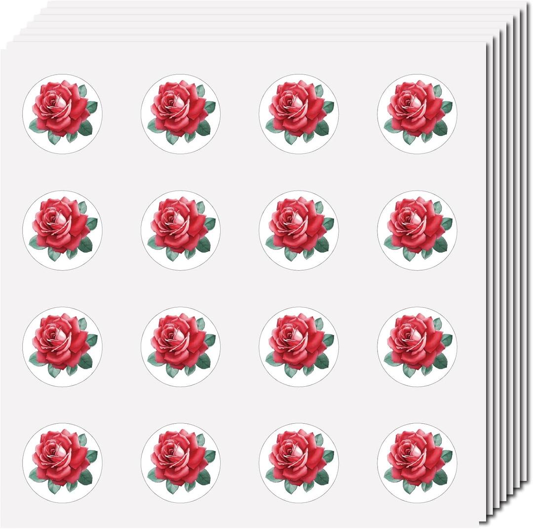 CREATCABIN 128Pcs 8 Sheets Small Rose Sticker Flower Planner Stickers Self-Adhesive Waterproof Plant Decoration Decals Plastic Planner Stickers for DIY Scrapbooking Envelope Helmet Crafts 0.98Inch