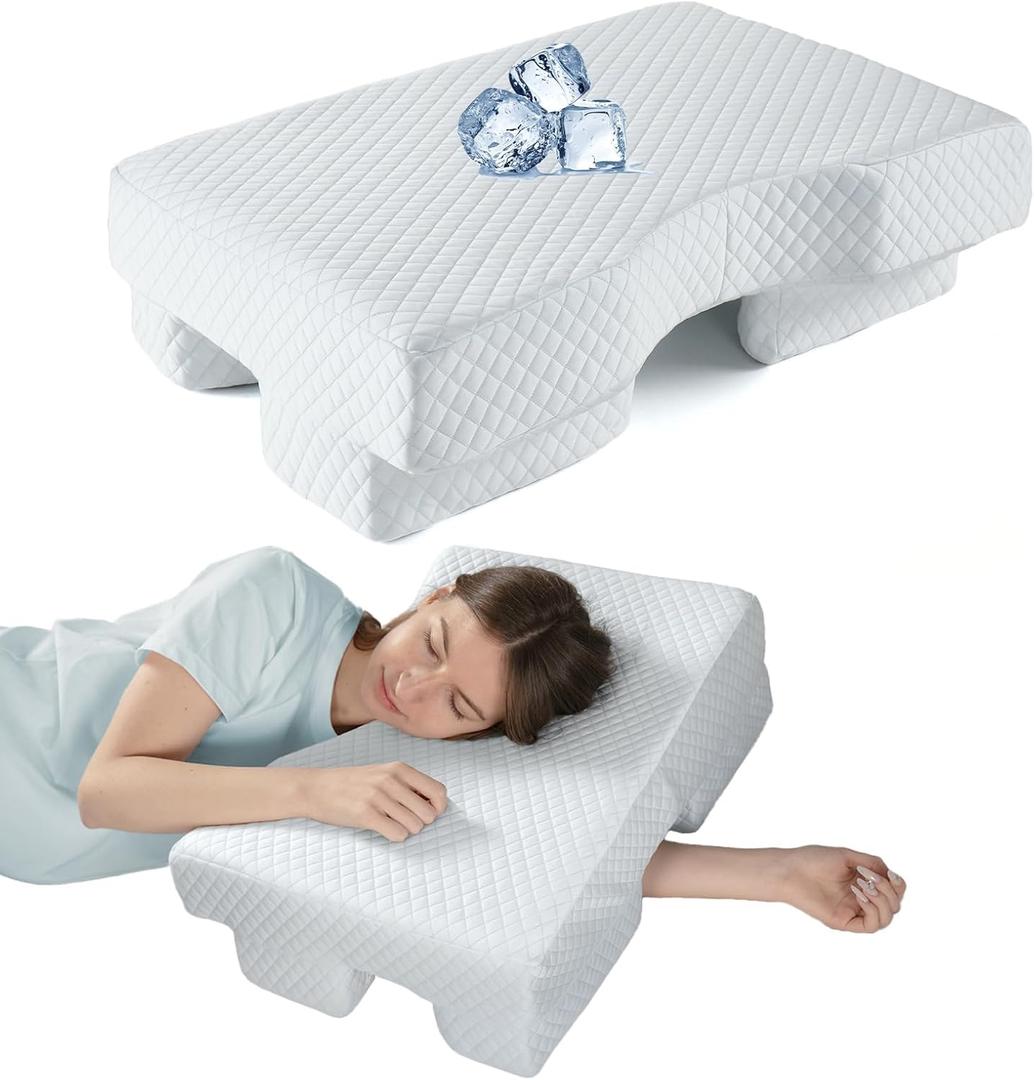 Side Sleeper Pillow with Arm Hole - Adjustable Shoulder Pillow for Side Sleepers, Memory Foam Pillow Provides Support & Reduces arm Pressure, Cooling Arm Pillows, Rotator Cuff Pain Relief