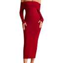 GLNEGE Off The Shoulder Fall Wedding Guest Dress Long Sleeve Bodycon Formal Cocktail Sweater Dresses for Women Wine (XS)