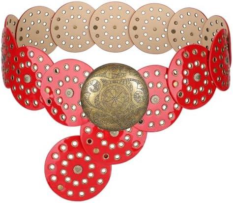 WERFORU Women Vintage Leather Belt Western Disc Waist Belts Ladies Western Belt Boho Belt for Dress Jean (41":Fit Waist Size Below 37",Red-Bronze Buckle) at Amazon Womens Clothing store