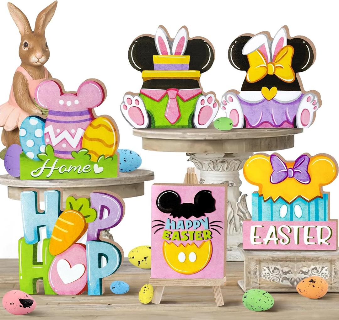 16 Pcs Happy Easter Tiered Tray Decor Set, Cute Bunny Easter Eggs Wood Tray Decorations, Hip Hop Rabbit Carrot Decorative Wooden Signs, Spring Farmhouse Rustic Shelf Table Home Decor