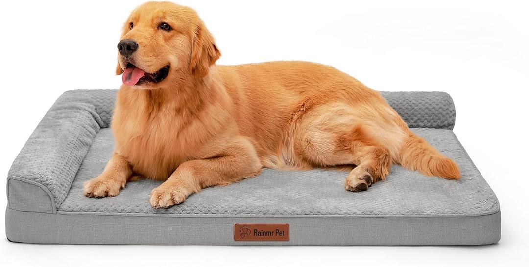 Orthopedic Dog Beds for Large Dogs, Memory Foam Dog Beds Large Sized Dogs, Washable Removable Cover, Nonskid Bottom, Waterproof, for Indoor, Outdoor, Crate  Car Use, 44x32x6 Inches, Light Grey