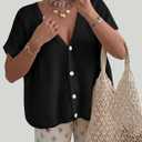 PRETTYGARDEN Womens 2026 Summer Oversized Cardigans Batwing Short Sleeve Lightweight Button V Neck Casual Knit Sweater Tops (Black, Large)