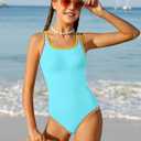 Qaoerde Girls Swimsuit One Piece Swimsuits Solid Color Bathing Suit Colorful Contrast Trim Adjustable Straps Swimwear 9-16Y (Blue, XS)