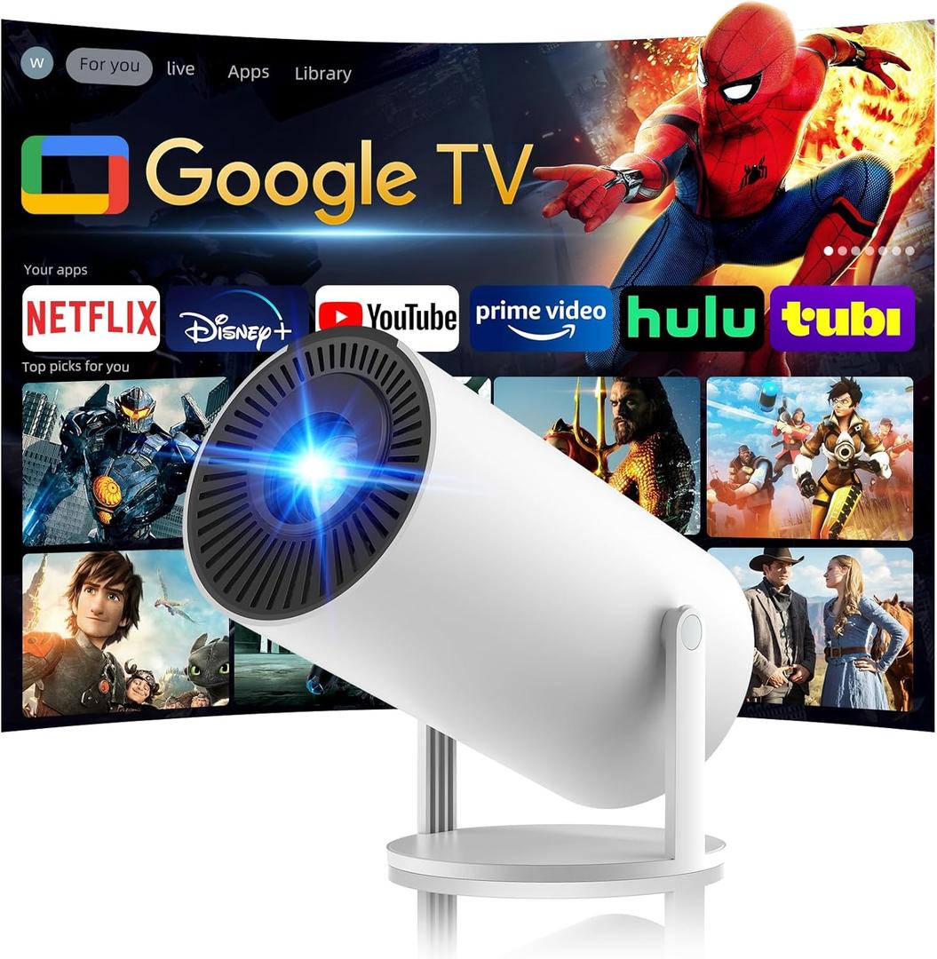 [320ANSI/Google Store/Voice Control] Smart Projector with WiFi and Bluetooth, 10,000+ Apps, Pericat 4K UHD Home Theater Portable Mini Movie Projector, Indoor & Outdoor Use [180 & Netflix-Compatible]