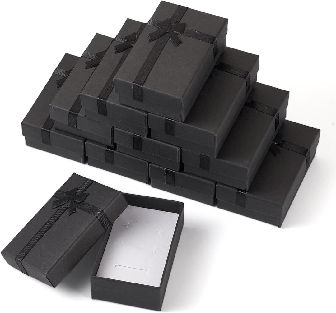 12pcs Black Small Jewelry Gift Boxes 3.19x2.03 Inch Bracelet Necklace Earring Packaging Boxes Jewelry Display Box With Lids Bowknot for Easter Mothers Day Jewelry Display