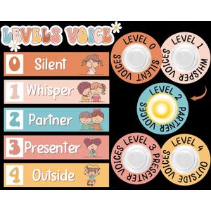 Groovy Hippie Voice Level Poster with 5 Pack Puck Lights Retro Hippie Class Noise Level Display Educational Management Supplies Noise Monitor for Teacher Must Haves Classroom Essentials Elementary