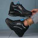 AONEGOLD Women's Hidden Wedge Sneakers High Heeld Lace Up Fashion Lightweight Walking Shoes Platform Sneakers(Black-38,5-5.5 US)