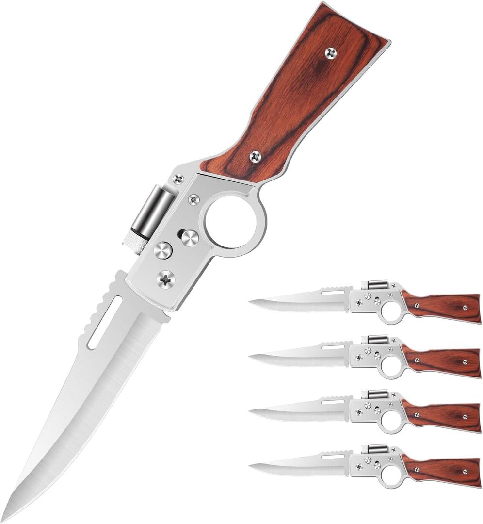 Tactical Folding Pocket Knife, 4-Pack, AK47 Style, EDC Tool for Camping, Hunting, Survival, Outdoor Activities(4)