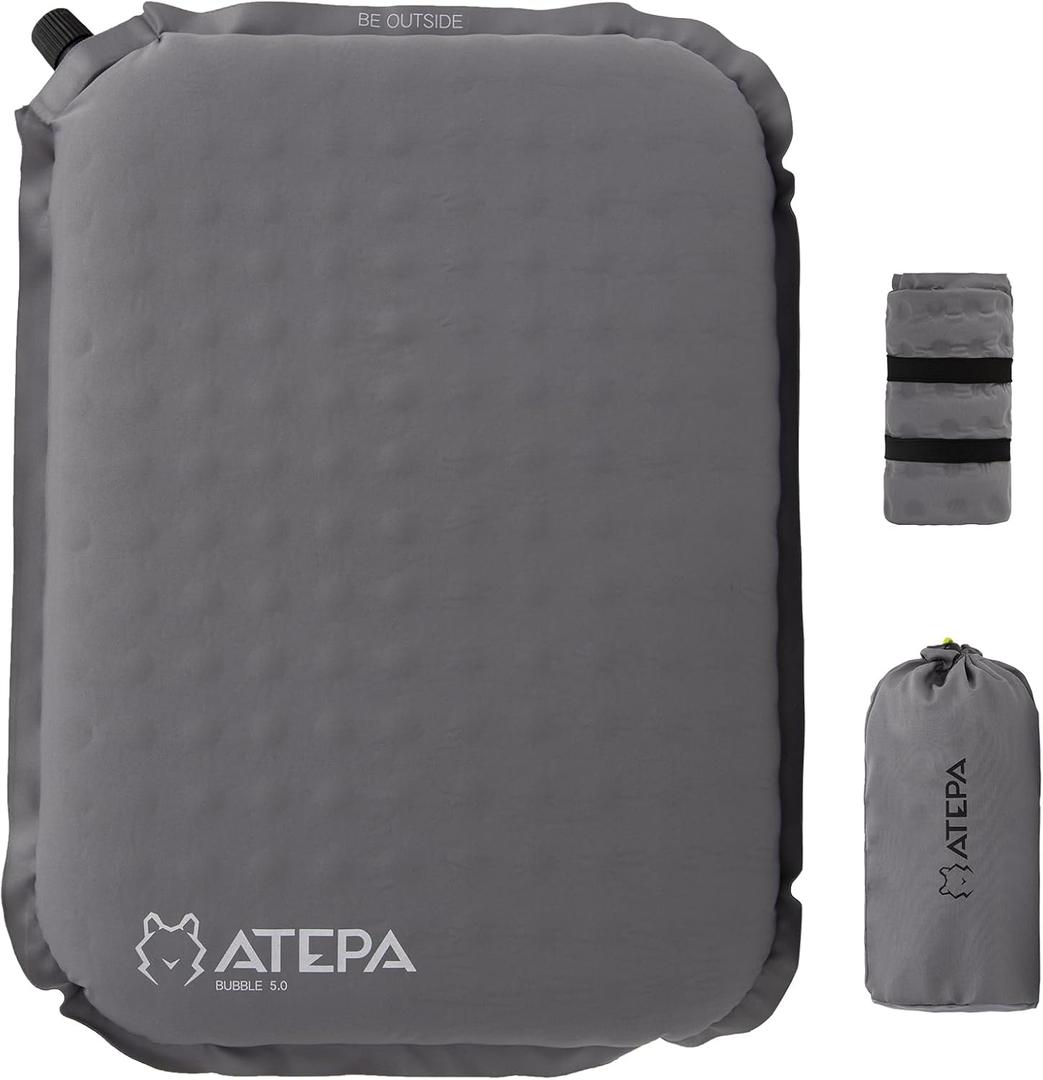 ATEPA Inflatable Stadium Seat Cushion, Self-Inflating Memory Foam Stadium Seats Camping Accessories Chair Pad for Outdoor Airplane Travel Bleacher Patio Backpacking (1 Pack Grey)