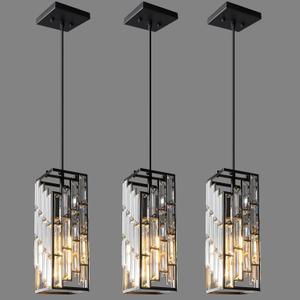 Black Pendant Lighting Modern Pendant Light, Mini Crystal Chandeliers,Adjustable Pendant Light Fixture for Kitchen Island Dinning Room Bedroom (3 Pack)