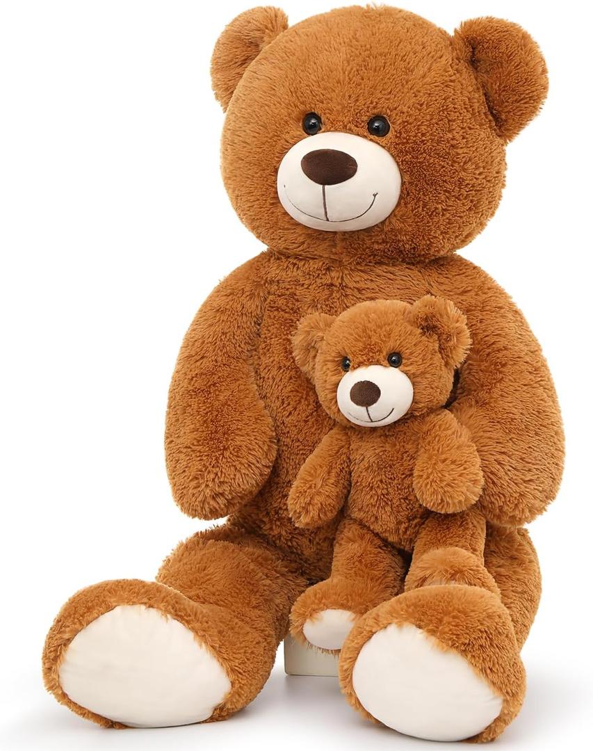 Muiteiur Giant 40" Teddy Bear - Cute Brown Stuffed Mom & Baby Bear Plush Toy - Great for Kids, Baby Showers, Parties (39 in, Brown-1)