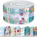 FYSUIMU 40Pcs Floral Cotton Fabric Strips Watercolor Rose Fabric Bundles Green Blue Flower Quilting Patchwork for DIY Sewing Craft Decor, 2.6 x 39.4 Inch