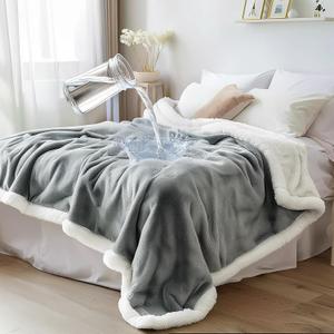 Waterproof Blanket Twin Size - Sherpa Fleece Reversible Throw, Soft Warm Leak-Proof Bed & Couch Protector for Kids, Pets & Everyday Spills (Velvet Gray/Cloud White, 65x90