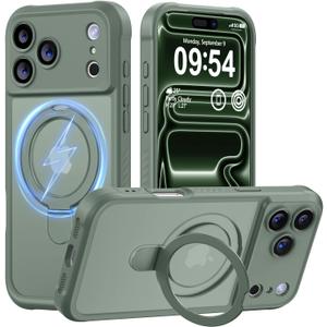 MOCCA Design for iPhone 17 Pro Case, Compatible with Magsafe [Premium Invisible Magnetic Ring Stand] [Military Drop Protection] Full Camera Guard Translucent Matte Slim Phone Cover 6.3",Calke Green