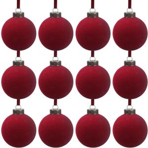 12 Pcs Velvet Christmas Balls Bulk Shatterproof Plastic Christmas Tree Decorations for Decorative Hanging Baubles (12, Red, 2.36Inch)
