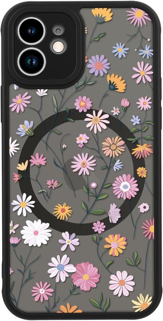 LUHOURI for iPhone 12 Mini Case Cute - Wireless Charing Compatible,Trendy Floral Design for Women Girls,Military-Grade Shockproof Not-Slip Matte Phone Cover, Colorful Petite Daisies