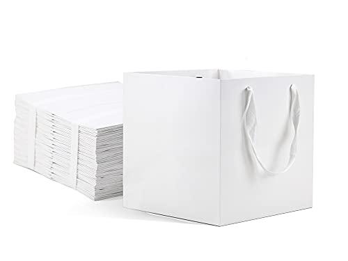 HUAPRINT White Paper Bags with handles,Gift Bags Bulk 24 Pack,8x8x8inch Square Size,Paper Shopping Bags, Kraft, Party, Favor, Birthday,Goody, Take-Out, Merchandise, Retail Bags