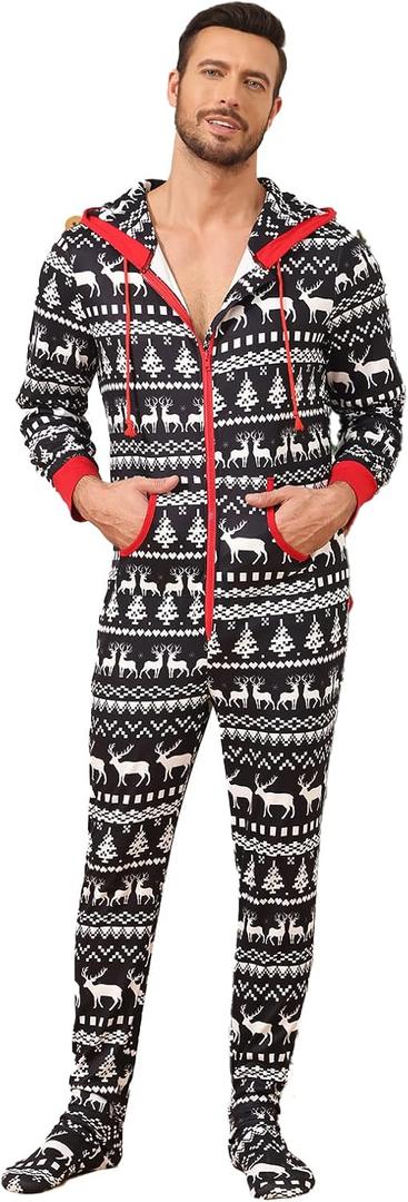 Veseacky Matching Onesies for Couples Zipper Hooded Adult Onesie Pajamas with Pockets Women Jumpsuit (Green White, 2XL)
