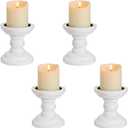 4 Pcs Wood Pillar Candle Holder Rustic White Candle Holder Table Centerpiece Decor Wooden White Farmhouse Decorations for Fireplace Mantle