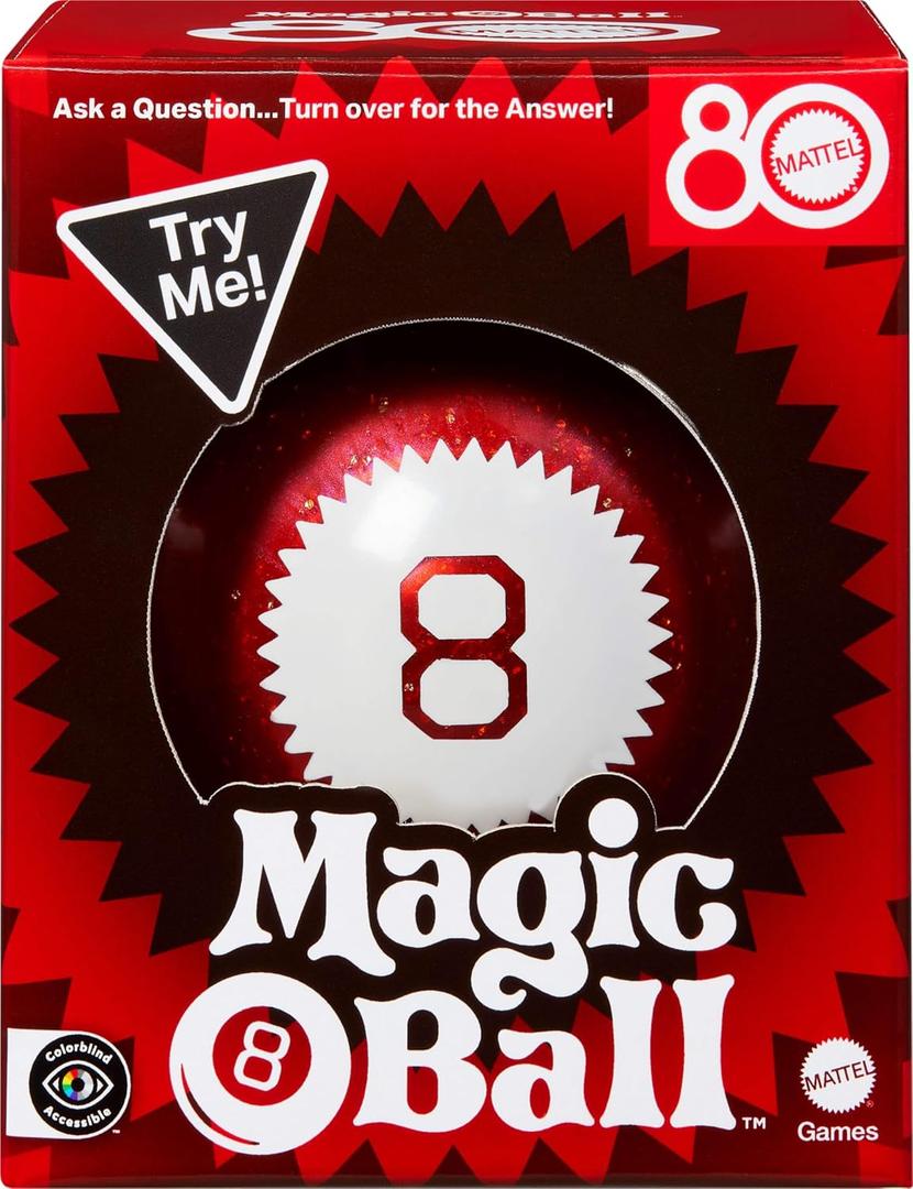 Mattel Games Magic 8 Ball Mattel 80th Anniversary Edition Novelty Game for Kids, Fortune-Telling Toy for Family Nights, Game Nights, Travel, Camping & Parties. (Small)