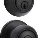 Amazon Basics Exterior Door Knob with Key Lock and Deadbolt, Keyed Alike, Coastal, Matte Black