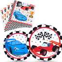 WERNNSAI Race Car Party Supplies - 48PCS Checked Racing Party Plates Napkins Disposable Tableware Set Race Car Birthday Decorations for Boys Birthday Baby Shower Decorations Serves 16 Guests