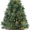2ft Prelit Artificial Small Christmas Tree,24" Tabletop mini Xma Tree with Pine Cones Includes 50 LED Lights and Cloth Bag Base