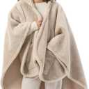Berkshire Faux Fur Wearable Blanket, Cozy Reversible Loftmink Fleece Shawl with Hood & Side Pockets, One Size (58 in x 64 in)