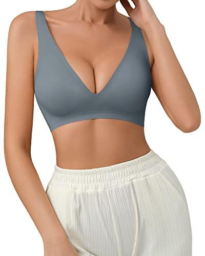 SHARICCA Pro Seamless Bra for Women Deep V Neck Wirefree Bra Adjustable Strap Comfort Sleep Bra Removable Padded Bralette(Grey,M) SHARICCA Pro Seamless Bra for Women Deep V Neck Wirefree Bra Adjustable Strap Comfort Sleep Bra Removable Padded Bralette(Grey,M)