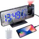 Projection Digital Alarm Clock for Bedrooms, Alarm Clock Radio on Ceiling, USB Charger Port, Temperature & Humidity Display, 7.3 Large Mirror LED Display,12/24H,Snooze,Dual Loud Clock- 4 Dimmer (Black-blue)
